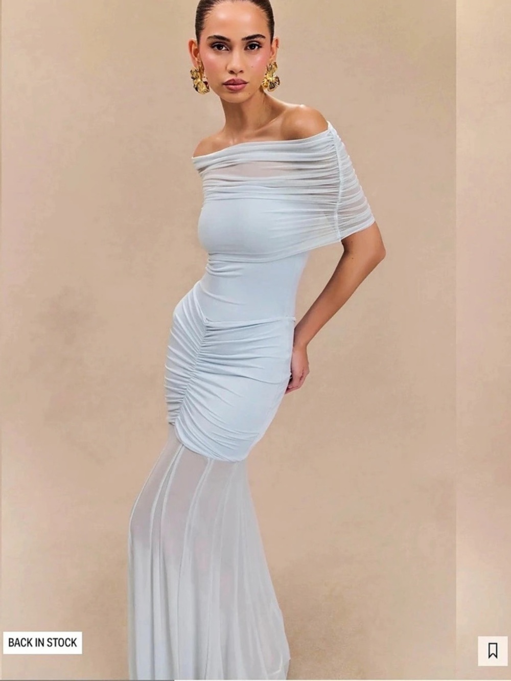 Meshki Caspian
Slinky And Mesh Off Shoulder Maxi Dress - Pale Blue